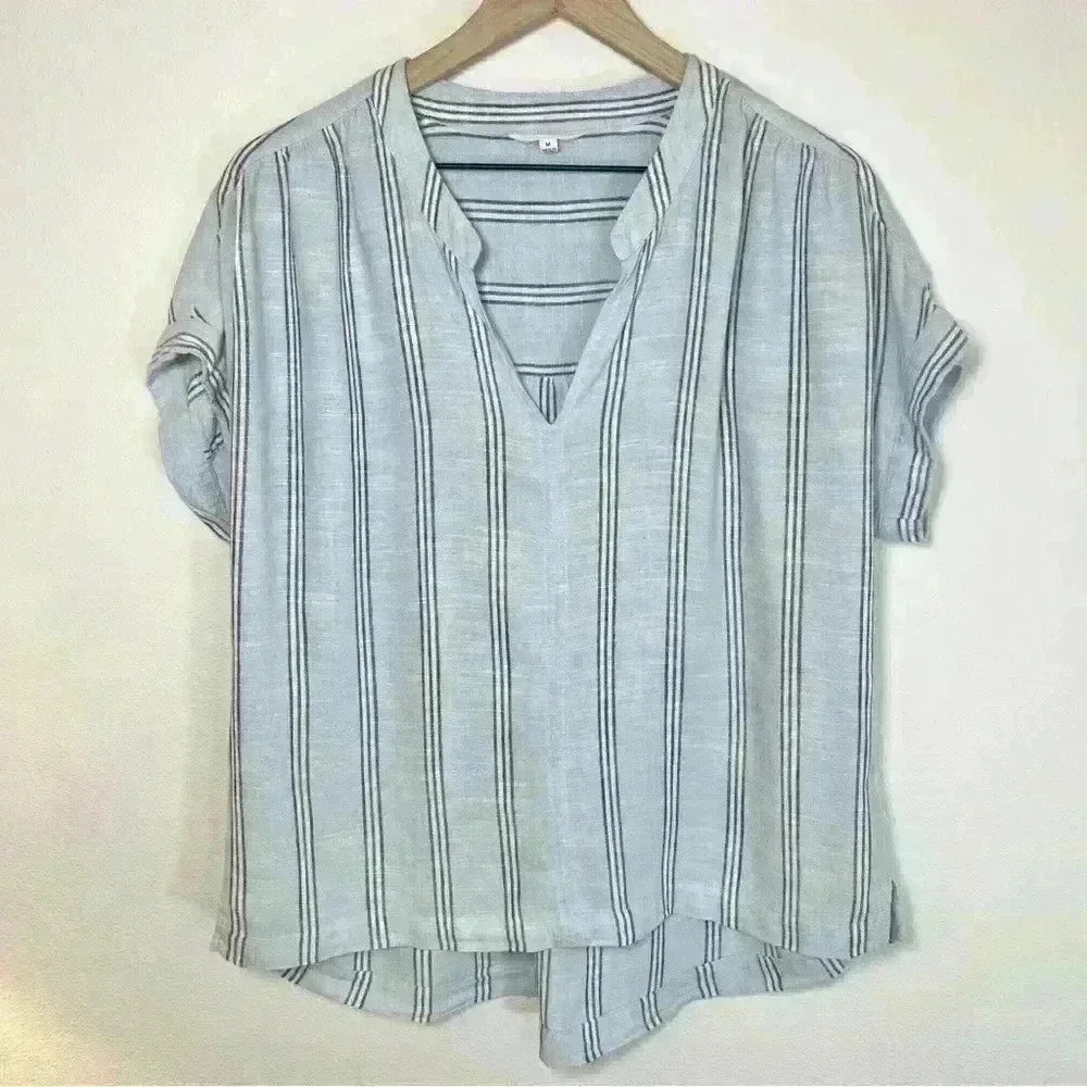 Splendid Women’s Striped V-Neck Collared Blouse Size Medium